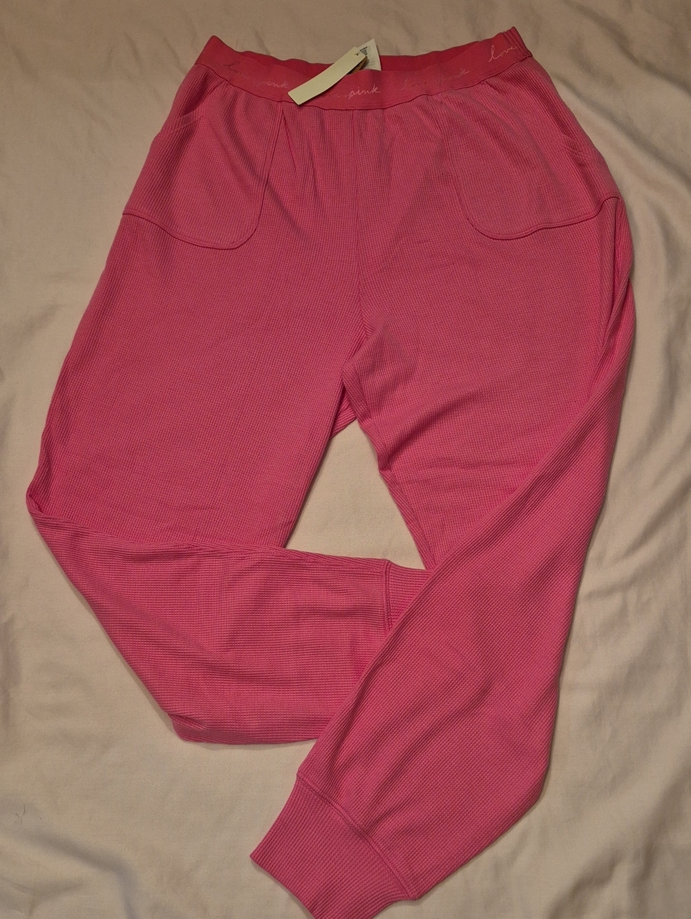 PINK Victoria's Secret Hot Pink Ribbed Jogger Pants